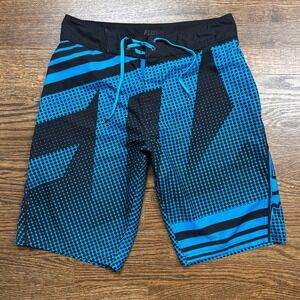 Fox Racing H2O Board Shorts Mens 29 Blue Black Geometric Dot Stripe Swim Trunks